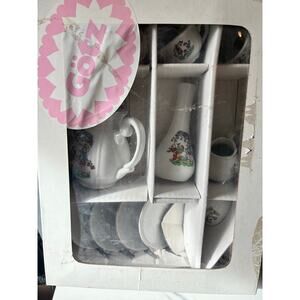 Götz Porcelain Children’s Tea Set Complete in Original Box Storybook Graphics